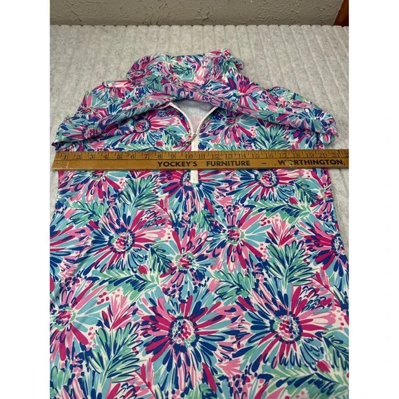 SanSoleil SolCool UV 50+ Cooling Floral Quarter Zip Performance Top Pink Blue L - Picture 4 of 5